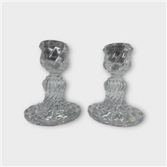 Pair Baccarat French Art Crystal BAMBOUS SWIRL CANDLESTICK Holders